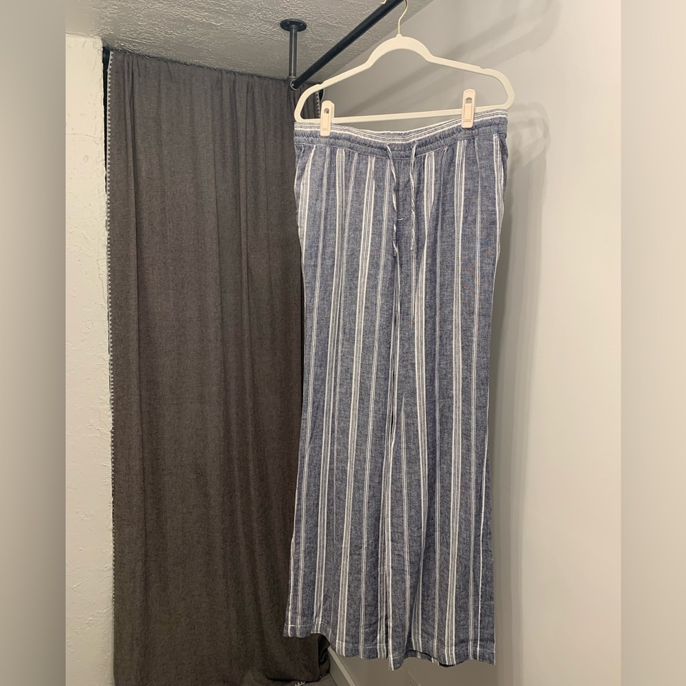 Striped wide leg flowy linen pant, size L tall